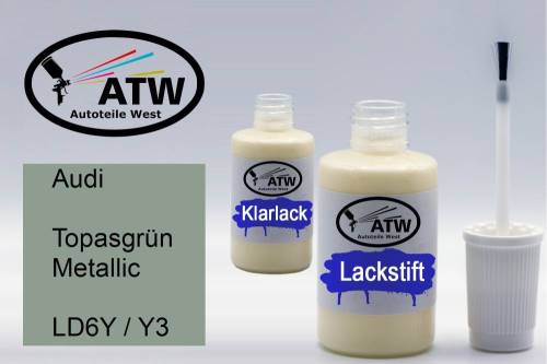 Audi, Topasgrün Metallic, LD6Y / Y3: 20ml Lackstift + 20ml Klarlack - Set, von ATW Autoteile West.